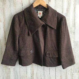 Anthropologie Tulle Womens Jacket Wool Blend Brown Coat Button Pockets S Small